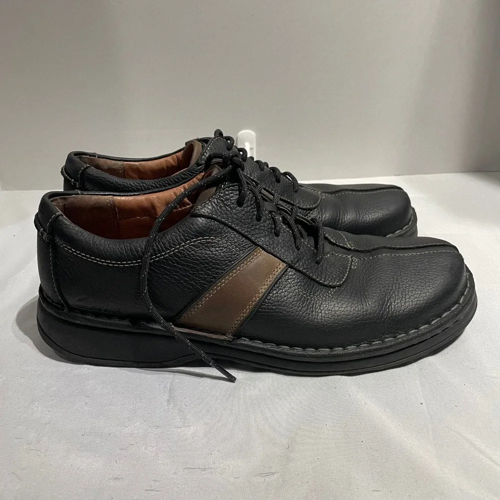 Clarks Mens 30345 Black Leather Lace Up Casual Oxford‎ Shoes Size 11M